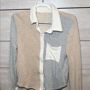 Colorblock Button-Up Women Sweater